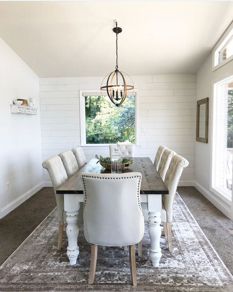 Custom Farmhouse Table with Turned Spindle Legs. Stained in Dark Walnut with Whitewash Distressed Legs. Dining Room Table, Kitchen Table, Dining Table