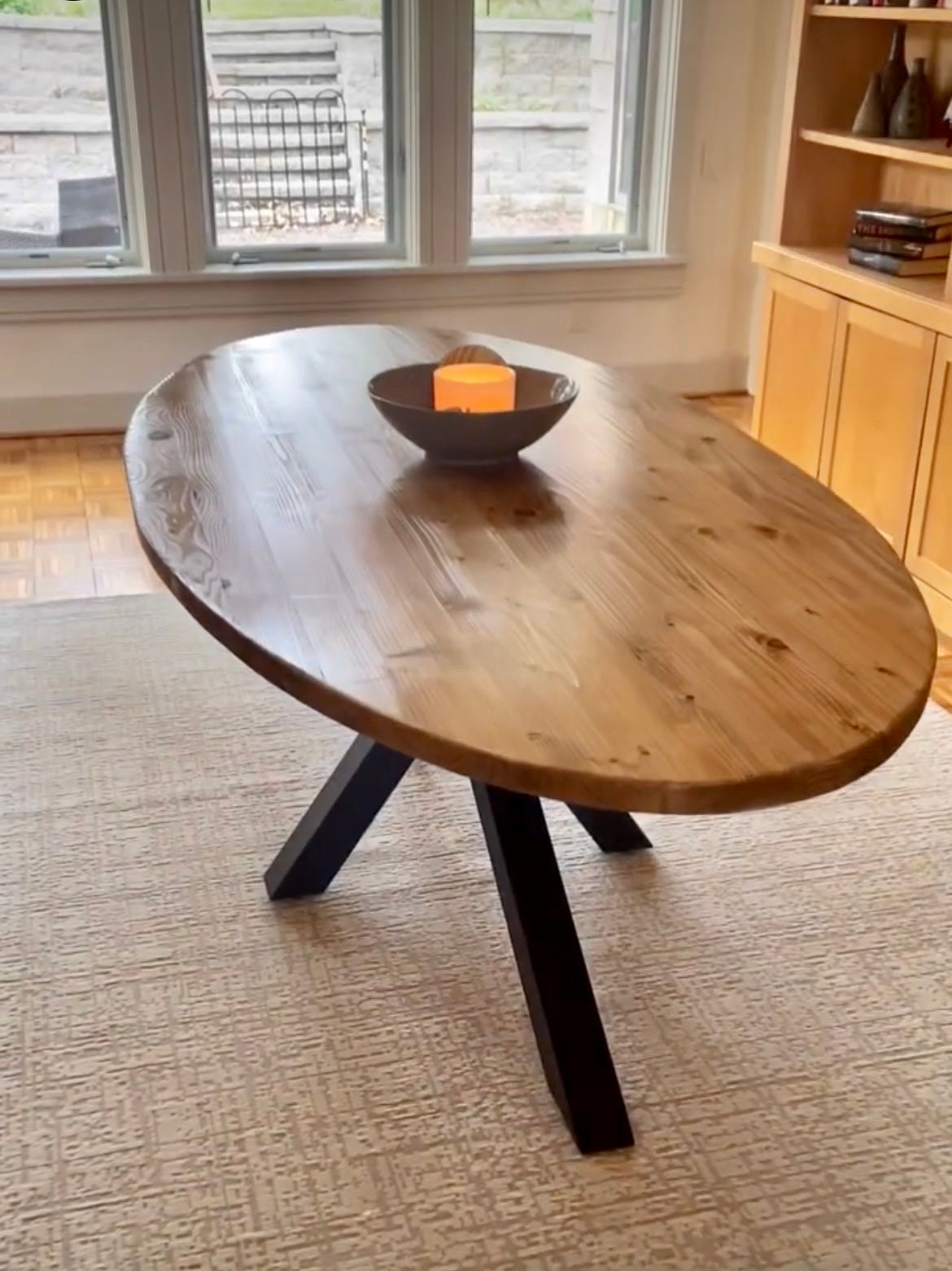 oval table, table with metal legs, metal leg table, large farm table, dining room table, formal dining table, kitchen table, rustic table, barnwood table, 8-foot table, farmhouse table, modern table, spider table legs