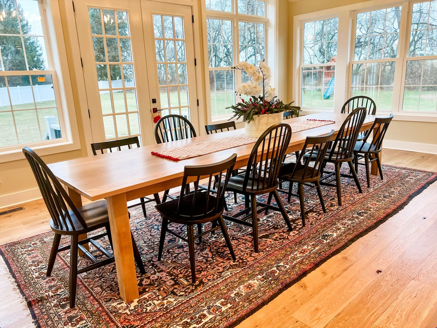 Custom white oak table, white oak kitchen table, white oak table, natural white oak table, long white oak table, parsons table, custom parsons table, modern white oak, squared leg table, 10-foot white oak table, 12-foot white oak table, large table