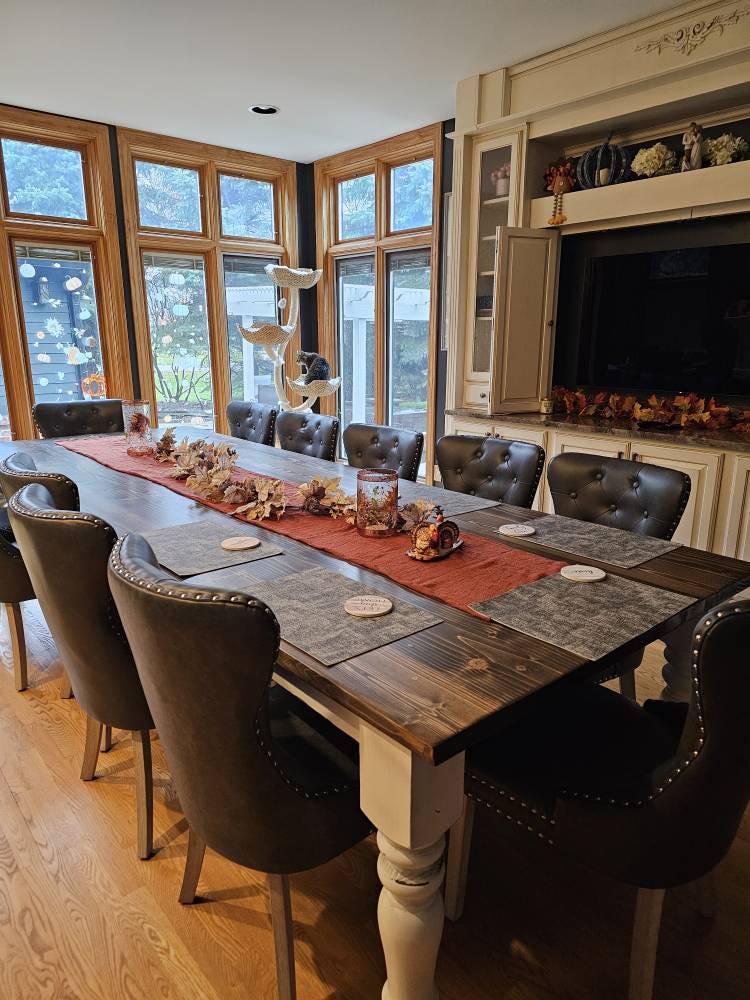 Custom Farmhouse Table, Large Custom Farm Table, Turned Leg Table, Dining Room Table, Kitchen Table, Distressed Whitewash Table - All Sizes