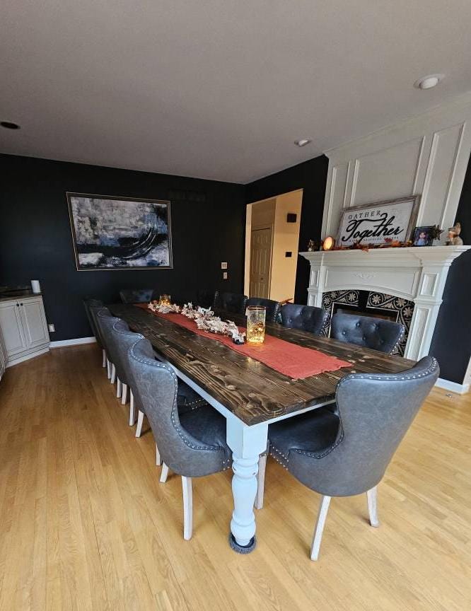 Custom Farmhouse Table, Large Custom Farm Table, Turned Leg Table, Dining Room Table, Kitchen Table, Distressed Whitewash Table - All Sizes