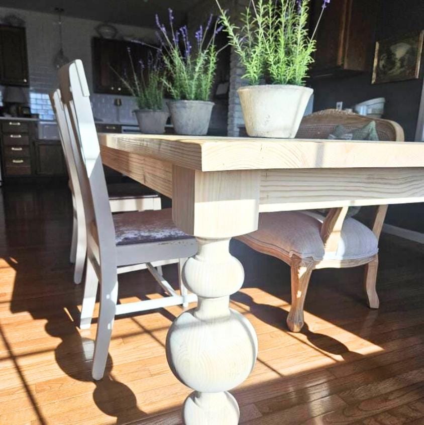 Large Dining Table, Custom Kitchen Table, Large Modern Table, Natural Wood Table, Balled Leg Table, Modern Farmhouse Table, 10-Foot, 12-Foot