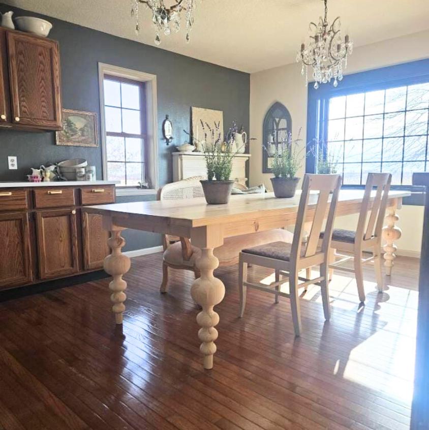 Large Dining Table, Custom Kitchen Table, Large Modern Table, Natural Wood Table, Balled Leg Table, Modern Farmhouse Table, 10-Foot, 12-Foot
