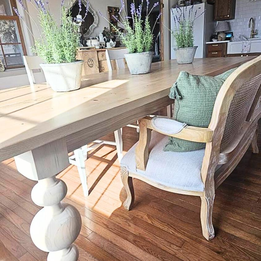 Large Dining Table, Custom Kitchen Table, Large Modern Table, Natural Wood Table, Balled Leg Table, Modern Farmhouse Table, 10-Foot, 12-Foot