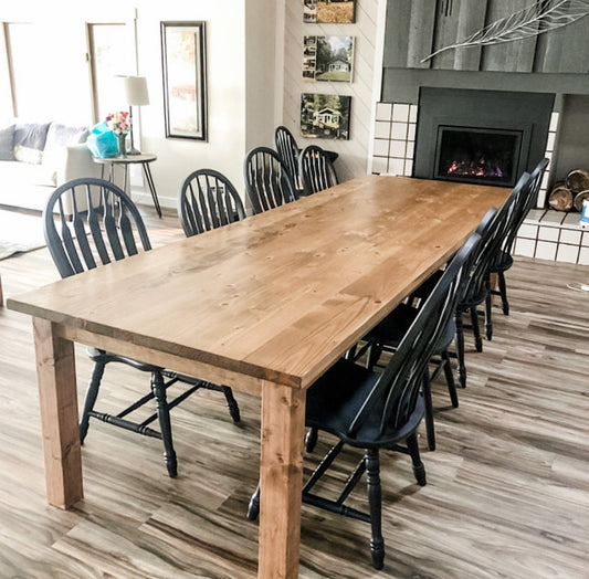 Natural Wood Table, Parsons Table, Large Farmhouse Table, Rustic Farm Table, Farmhouse Dining Table, Squared Legs Farm Table, Kitchen Table