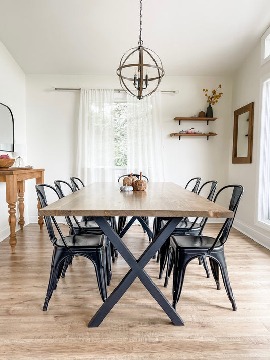 Custom Metal X-Style Leg Table, Trestle Metal Legs Table, Farmhouse Table, Custom Dining Table, Metal Leg Table, Modern Dining Room Table