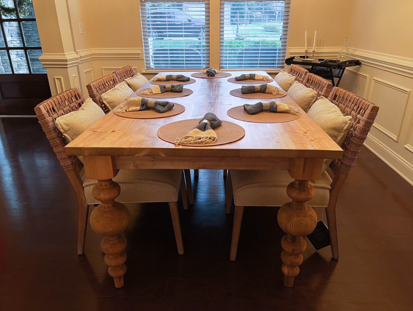Chunky Balled Farmhouse Table, Custom Large Modern Table, Modern Table, Natural Wood Dining Table, Bulb Leg Table, Turned Farmhouse Table,