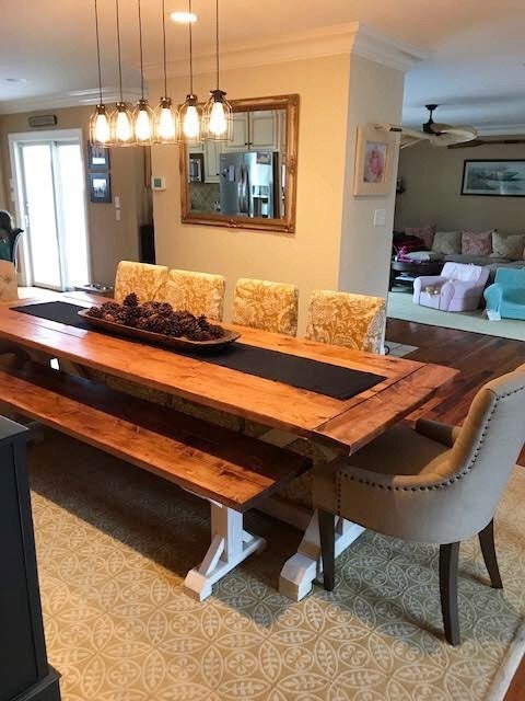 Two-Tone Trestle Dining Table, Farmhouse X Base, Natural Wood Table - 10-Foot, 12-Foot, 14-Foot, All Sizes and Stains