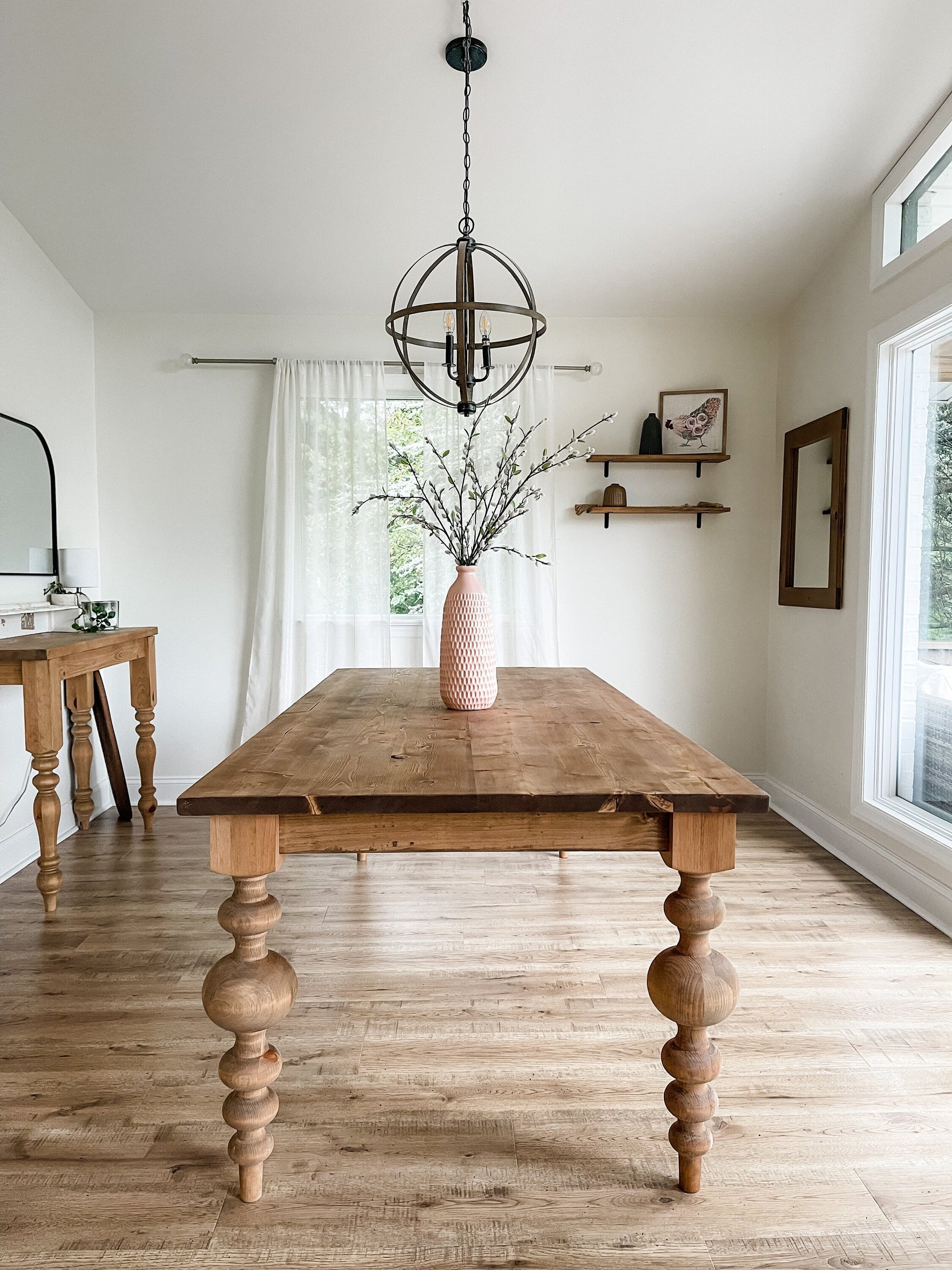 Large Turned Leg Table, Chunky Balled Farmhouse Table, Massive Modern Table, Custom Dining Table, Bulb Leg Table, Modern Farmhouse Table