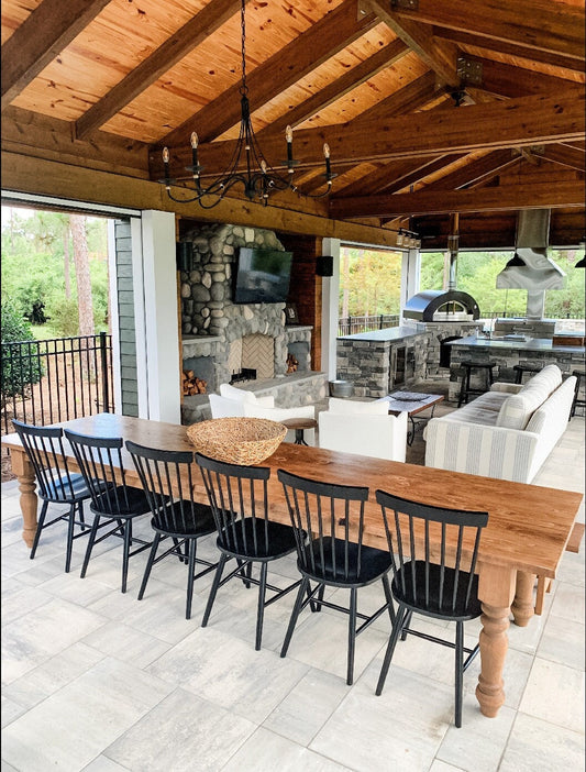 Large table, custom table, patio table, outdoor table, custom farmhouse table, long farmhouse table, tables and chairs, 10-foot table, 12-foot table, 11-foot table, turned leg table, handmade table, dining table, kitchen table, modern table