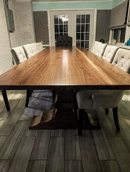 Large Walnut Dining Table, Long Black Walnut Table, Walnut Pedestal Table, Custom Black Walnut Trestle Table, 10-Foot Walnut Table, 12-Foot Walnut Table, 13-Foot Table, 14-Foot Table, Long Walnut Table, Live Edge Walnut Table, Hardwood Table