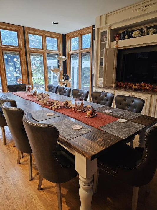 Custom Farmhouse Table, Large Custom Farm Table, Turned Leg Table, Dining Room Table, Kitchen Table, Distressed Whitewash Table - All Sizes
