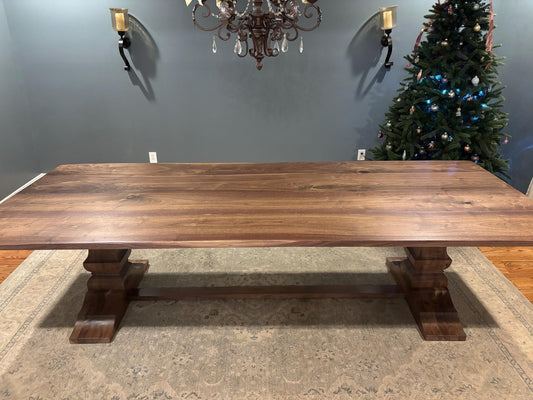 Large Walnut Dining Table, Custom Black Walnut Table, Walnut Pedestal Table, Black Walnut Trestle Table, 10-Foot, 12-Foot - All Sizes!