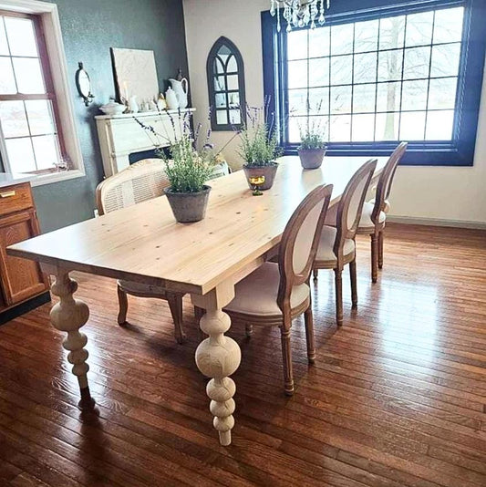 Large Dining Table, Custom Kitchen Table, Large Modern Table, Natural Wood Table, Balled Leg Table, Modern Farmhouse Table, 10-Foot, 12-Foot