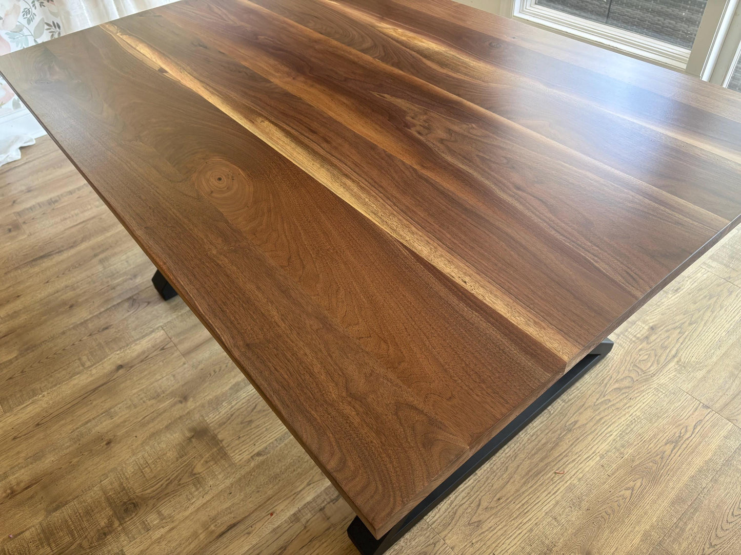 Black Walnut Dining Table with Metal Legs - Custom Walnut Table - Modern Dining Table - Hardwood Table - Metal X Frame with Beam - All Sizes