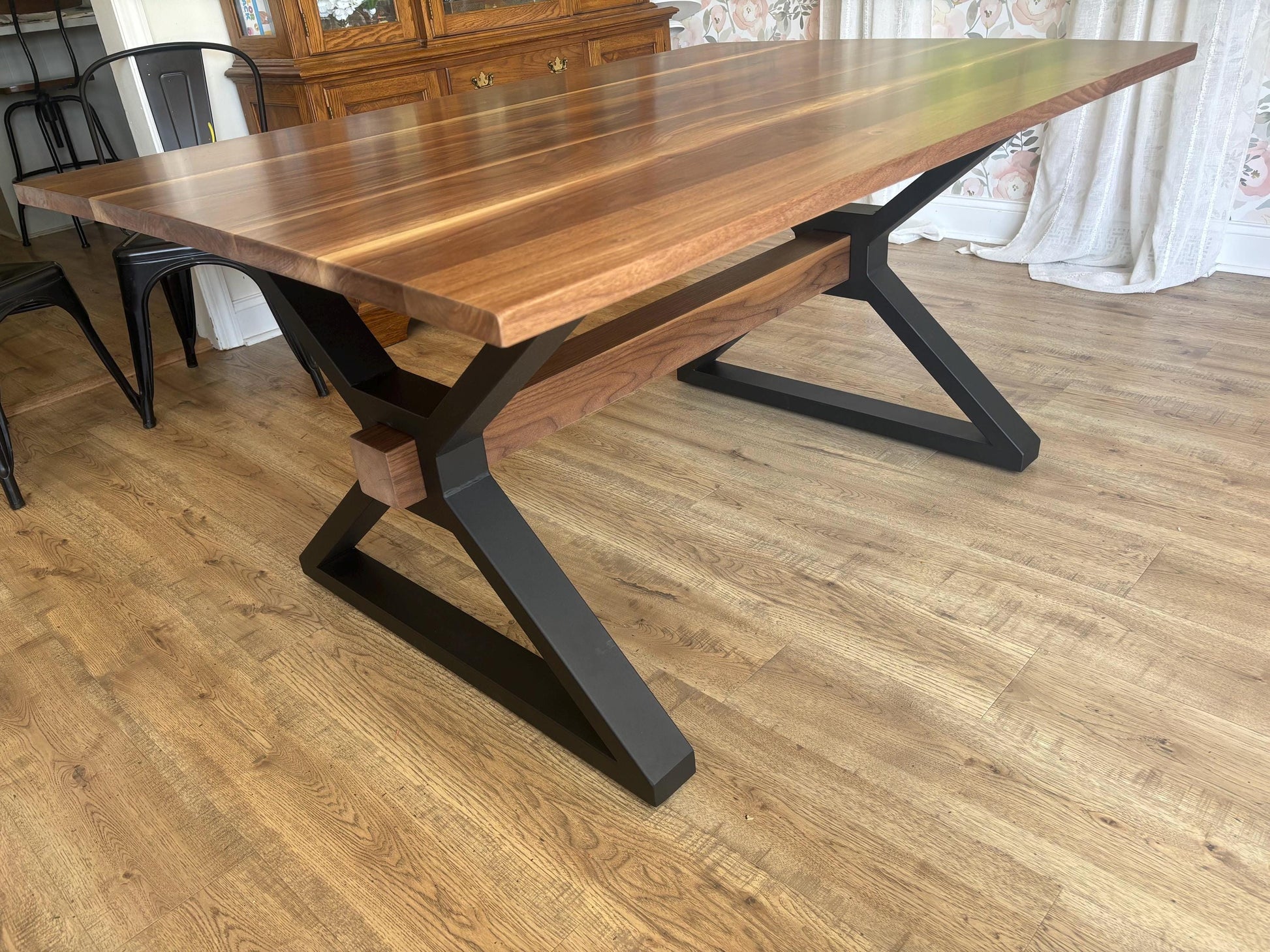 Custom Black Walnut Dining Table with Metal Legs | Solid Walnut Table | Industrial Modern Dining Table | Heirloom Wood Table | All Sizes