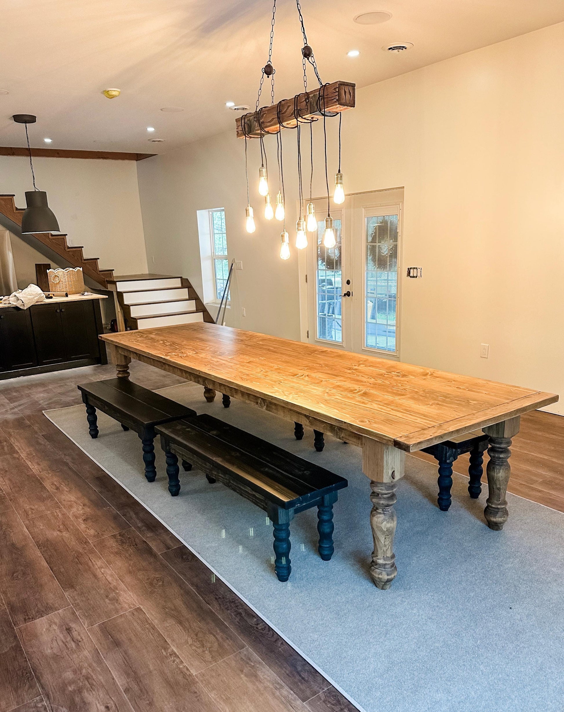 Farmhouse Table, Large Turned Leg Dining, Custom Solid Wood Table - 10-Foot Table, 12-Foot Table - Any Size & Stain - Handmade!