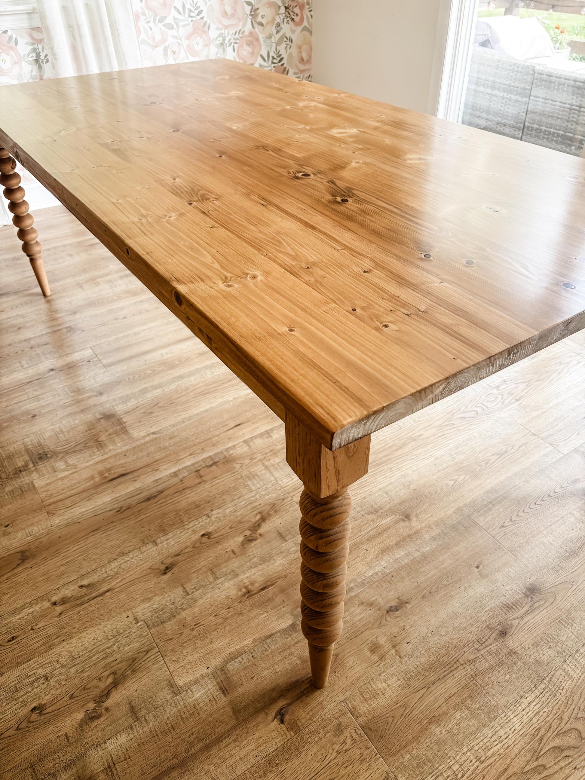 Farmhouse Table with Bobbin Legs, Modern Organic Dining Table, Sculpted Ball Leg Kitchen Table, Custom Size & Stain, Free Delivery