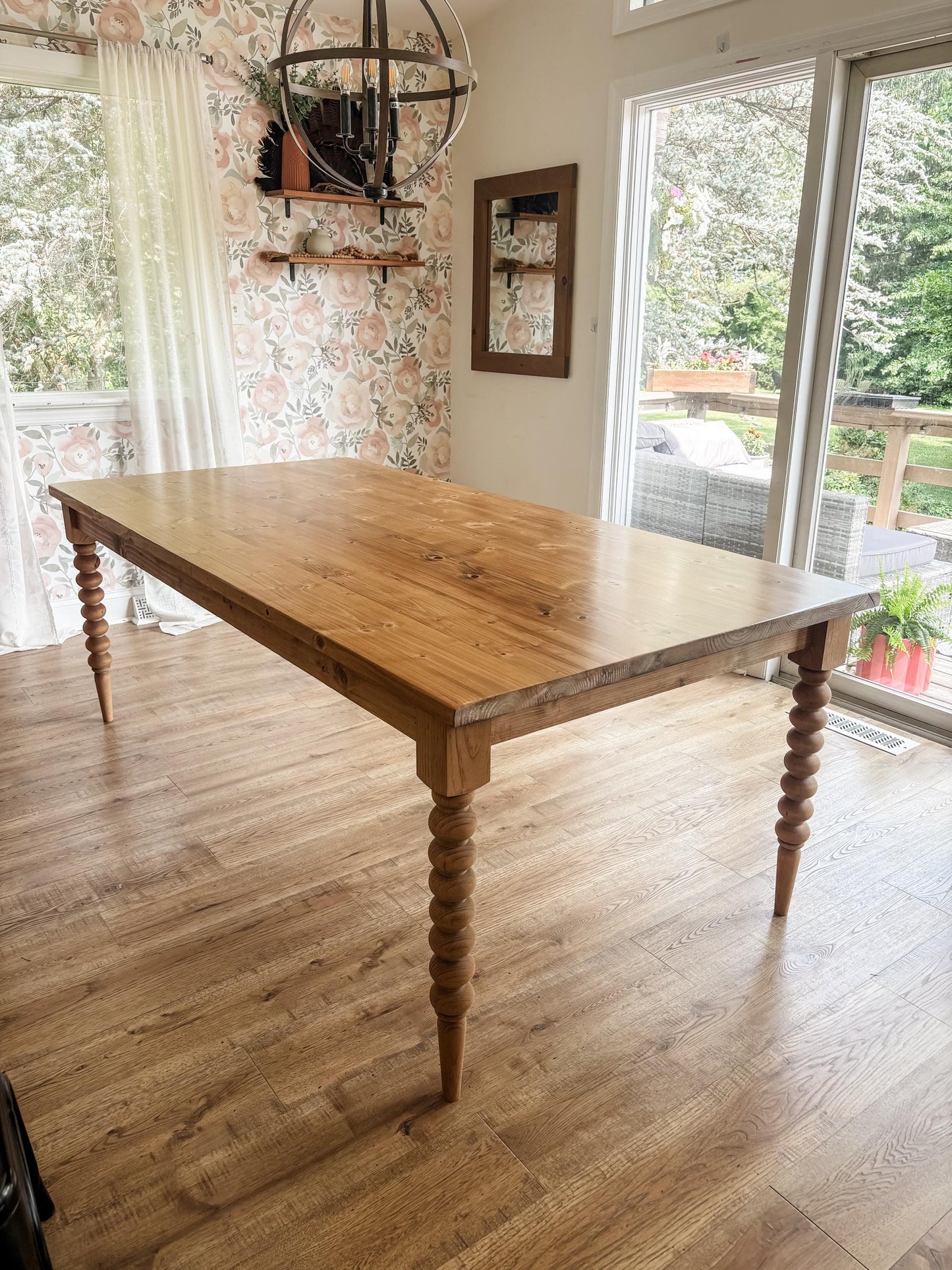 Bobbin Dining Table, English Cottage Style Turned Leg Table, Vintage Farmhouse Kitchen Table, Custom Size Modern Table - All Sizes & Stains