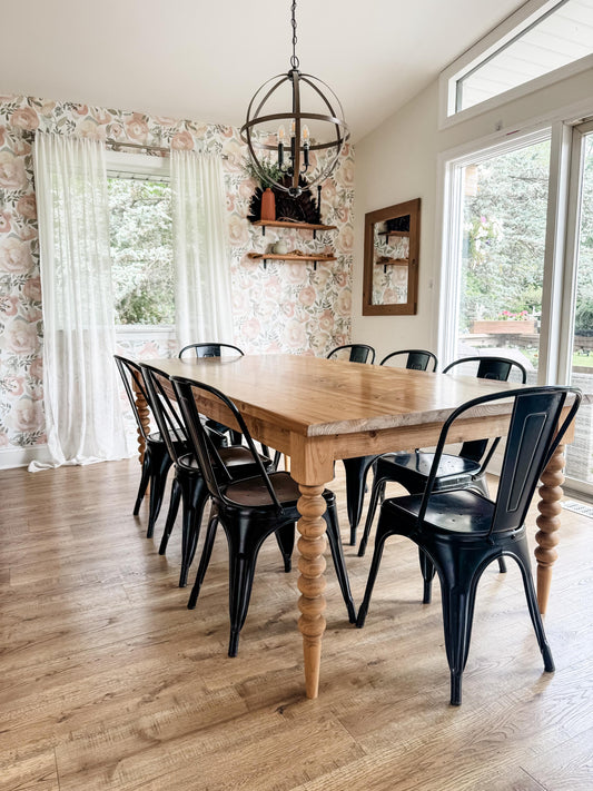 Spool Leg Dining Table, Bobbin Turned Leg Table, Custom Solid Wood Kitchen Table, Large Farmhouse Table, Modern Dining Table - All Sizes!