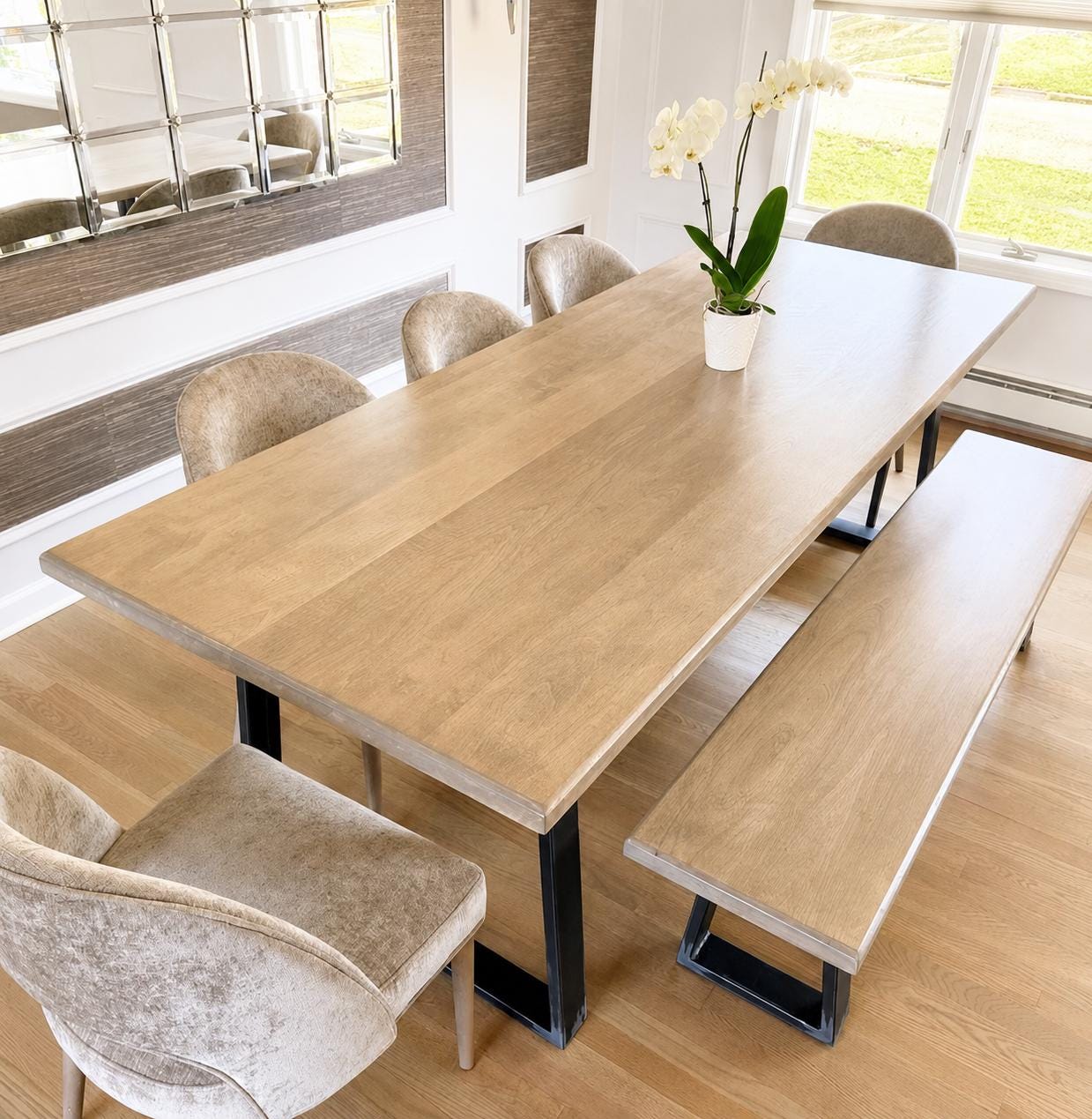 Maple Dining Table, Industrial Modern, Light Wood Kitchen Table, Black Metal Legs - Any Style, Size, or Stain!