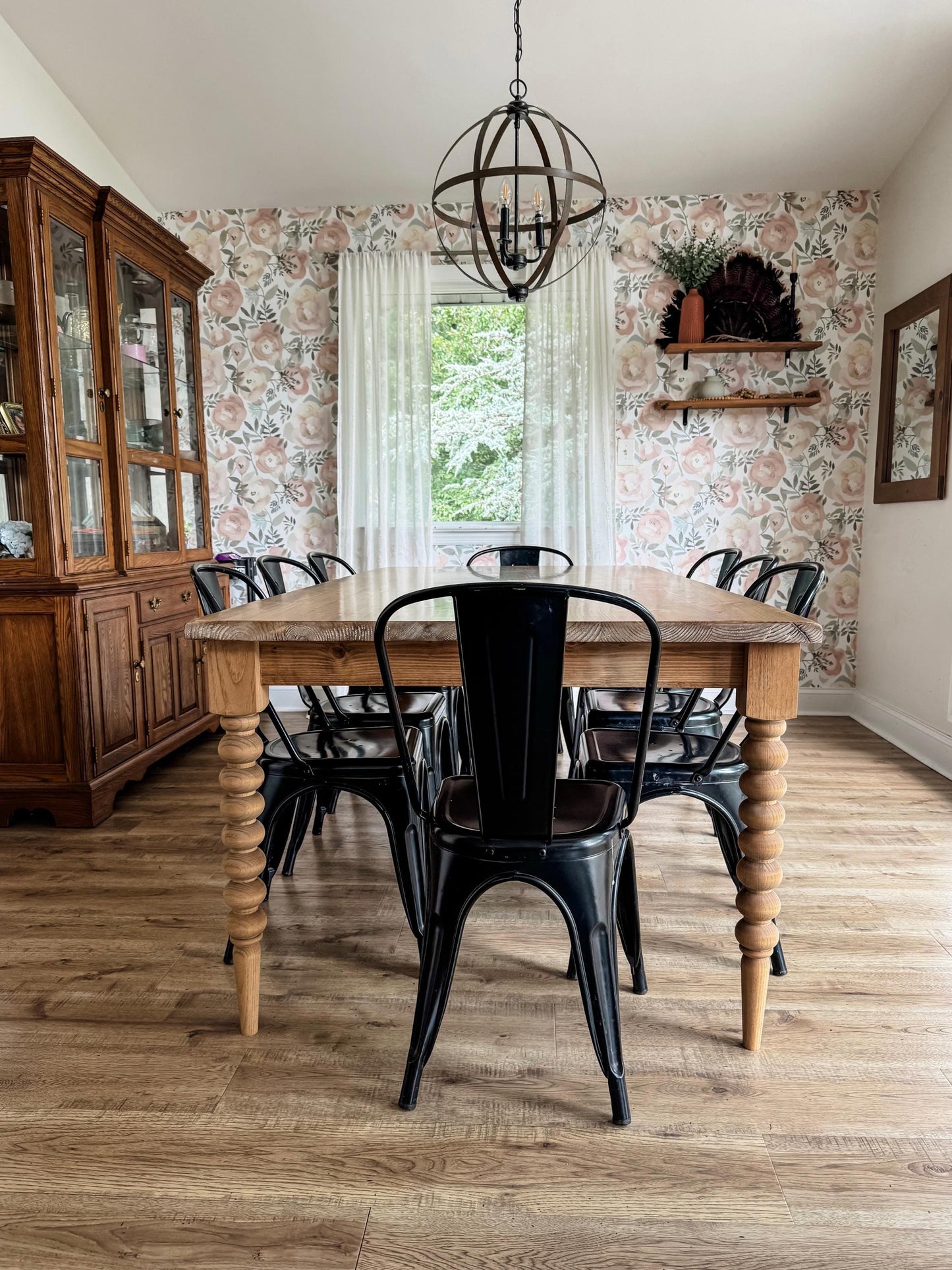 Farmhouse Table with Bobbin Legs, Modern Organic Dining Table, Sculpted Ball Leg Kitchen Table, Custom Size & Stain, Free Delivery