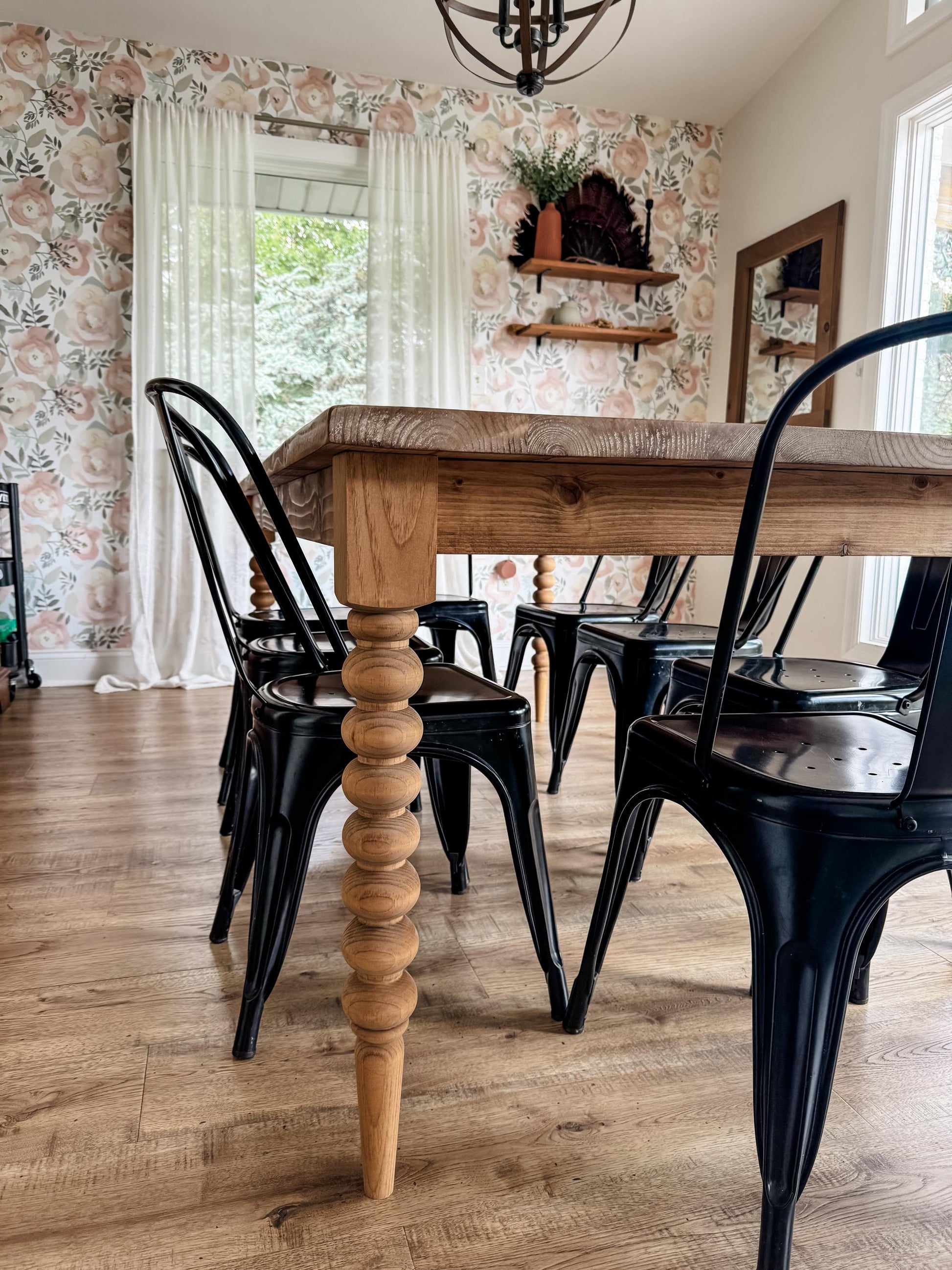 Farmhouse Table with Bobbin Legs, Modern Organic Dining Table, Sculpted Ball Leg Kitchen Table, Custom Size & Stain, Free Delivery
