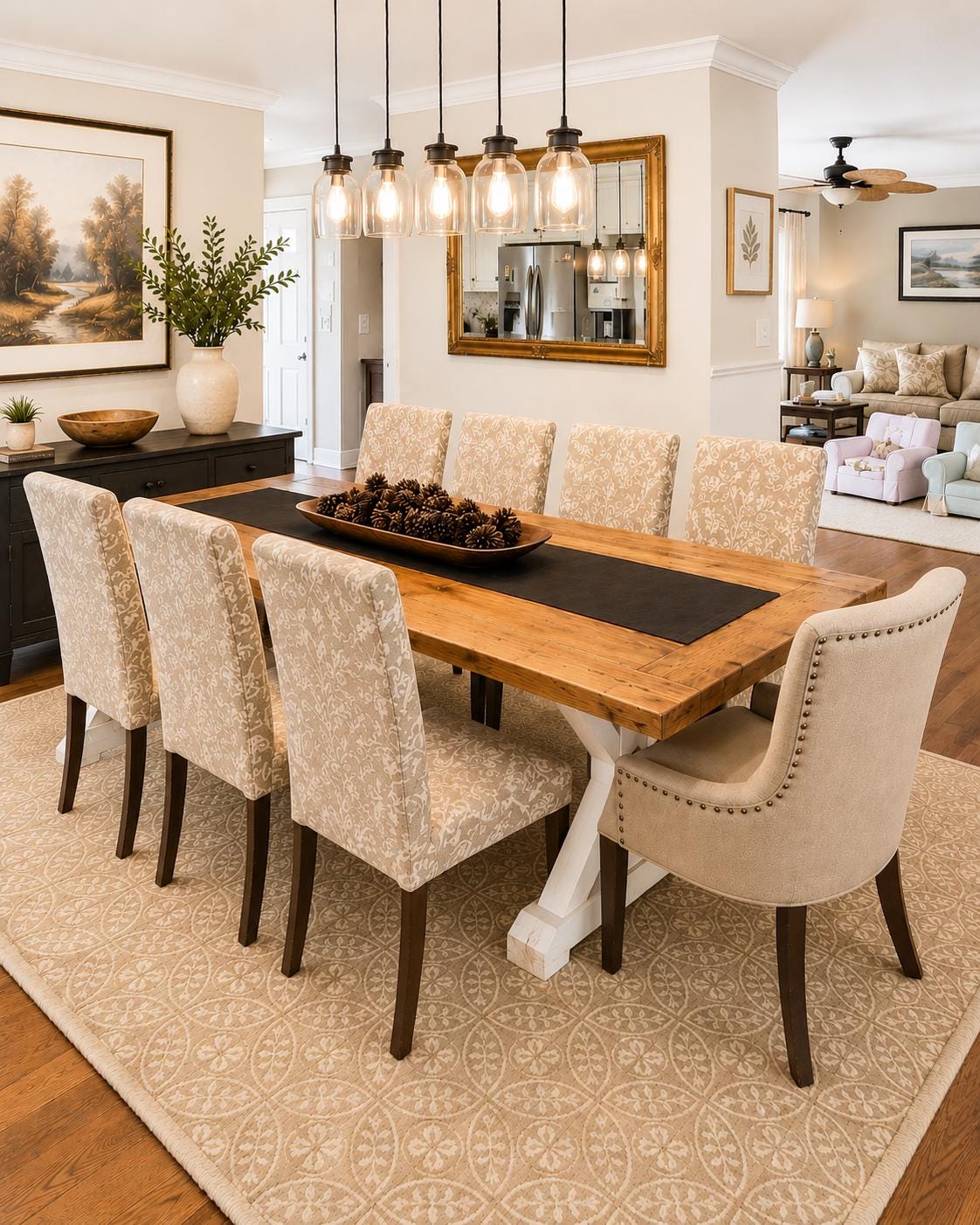 Two-Tone Trestle Dining Table, Farmhouse X Base, Natural Wood Table - 10-Foot, 12-Foot, 14-Foot, All Sizes and Stains