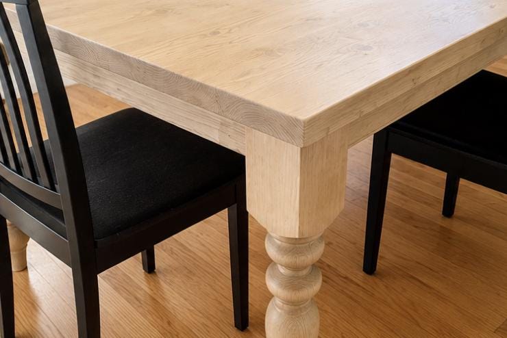 Light Wood Dining Table, Weathered Pine Farmhouse Table with Turned Legs, Custom Solid Wood Table, Any Size & Stain, Handmade