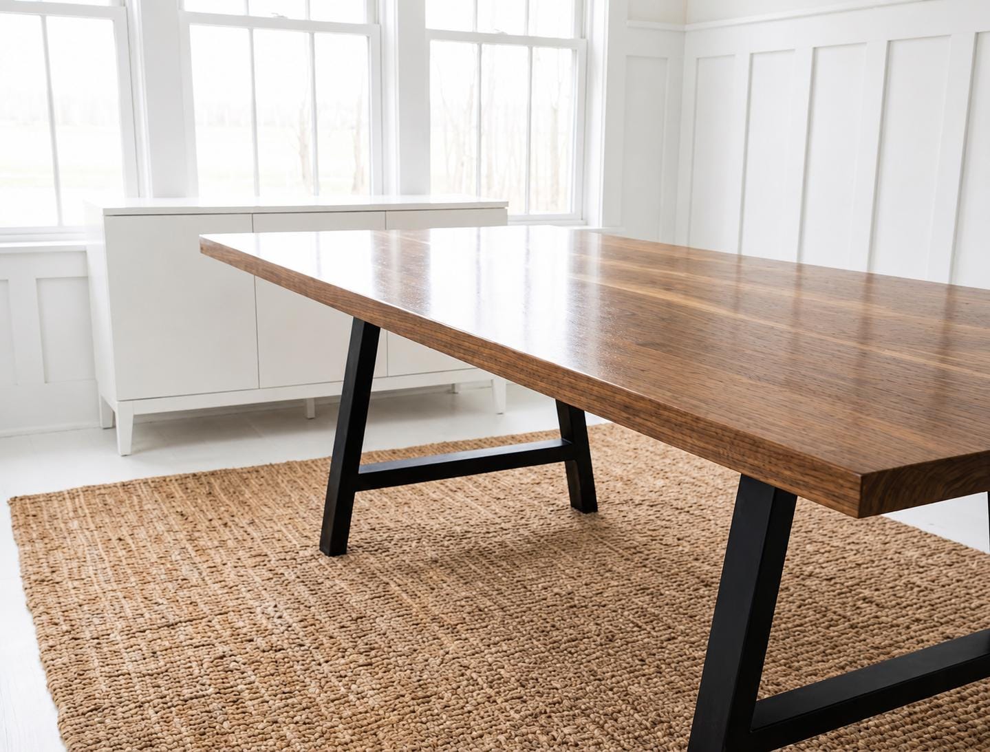 Black Walnut Dining Table with Metal Legs, Industrial Modern Walnut Table, Live Edge or Straight Edge, All Sizes and Styles