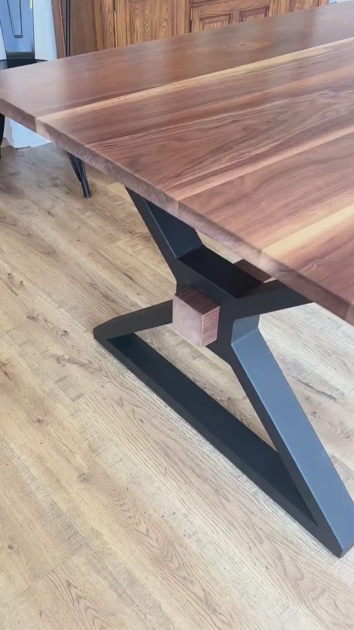 Custom Black Walnut Dining Table with Metal Legs | Solid Walnut Table | Industrial Modern Dining Table | Heirloom Wood Table | All Sizes