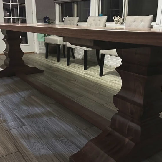 Large Walnut Dining Table, Black Walnut Table, Walnut Pedestal Table, Custom Black Walnut Trestle Table, 12-Foot, 13-Foot, 14-Foot Table