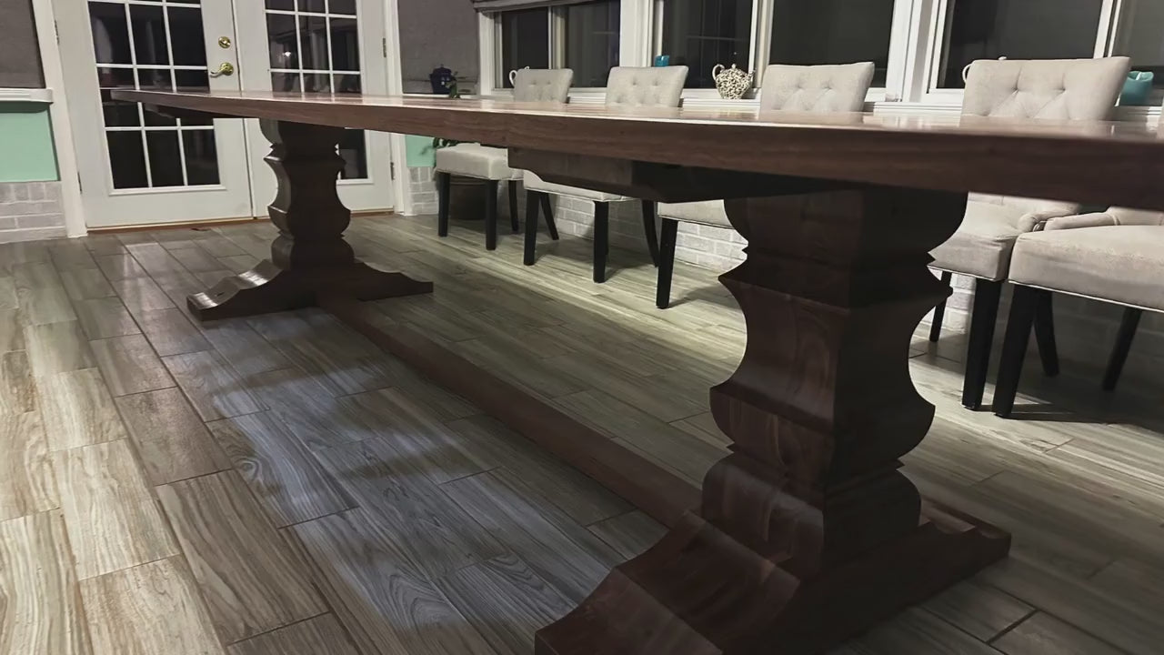 Large Walnut Dining Table, Black Walnut Table, Walnut Pedestal Table, Custom Black Walnut Trestle Table, 12-Foot, 13-Foot, 14-Foot Table