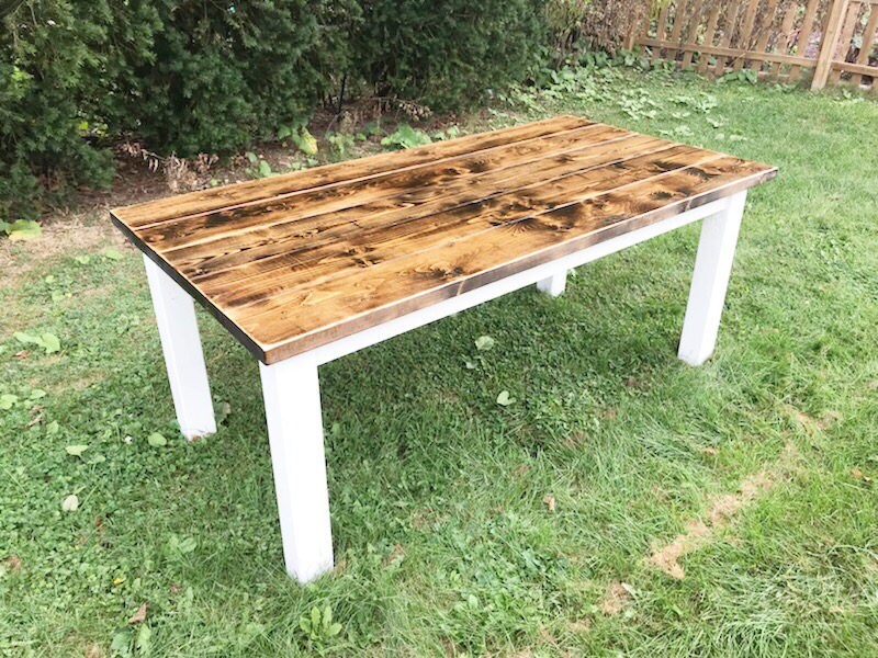 Rustic Farm Table, Farmhouse Table, Farm Table with White Base, Dark Farm Table, Large Farmhouse Table, Dining Room Table, Kitchen Table