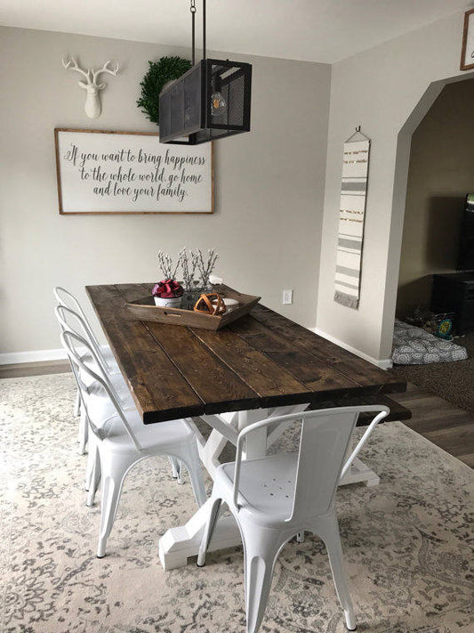 Farmhouse Table, Rustic Farm Table, Large Farm Table, Dining Room Table, Farm Table with White Base, Custom Farm Table, Wood Table