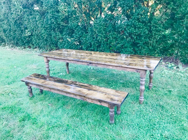 Farmhouse Table, Rustic Table, Modern Farm Table, Long Farmhouse Table, Farm Table with Turned Legs, Custom Farm Table - All Sizes & Stains