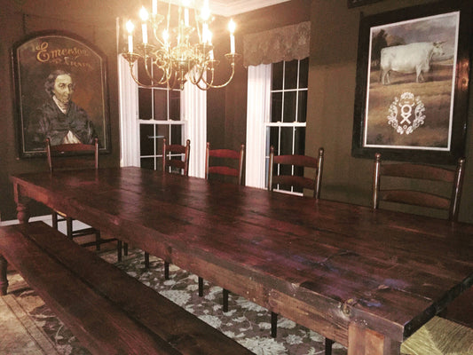 Custom Farmhouse Table, Rustic Farm Table, Farm Table with Turned Legs, Large Farmhouse Table, Long Farm Table - All Sizes & Stains