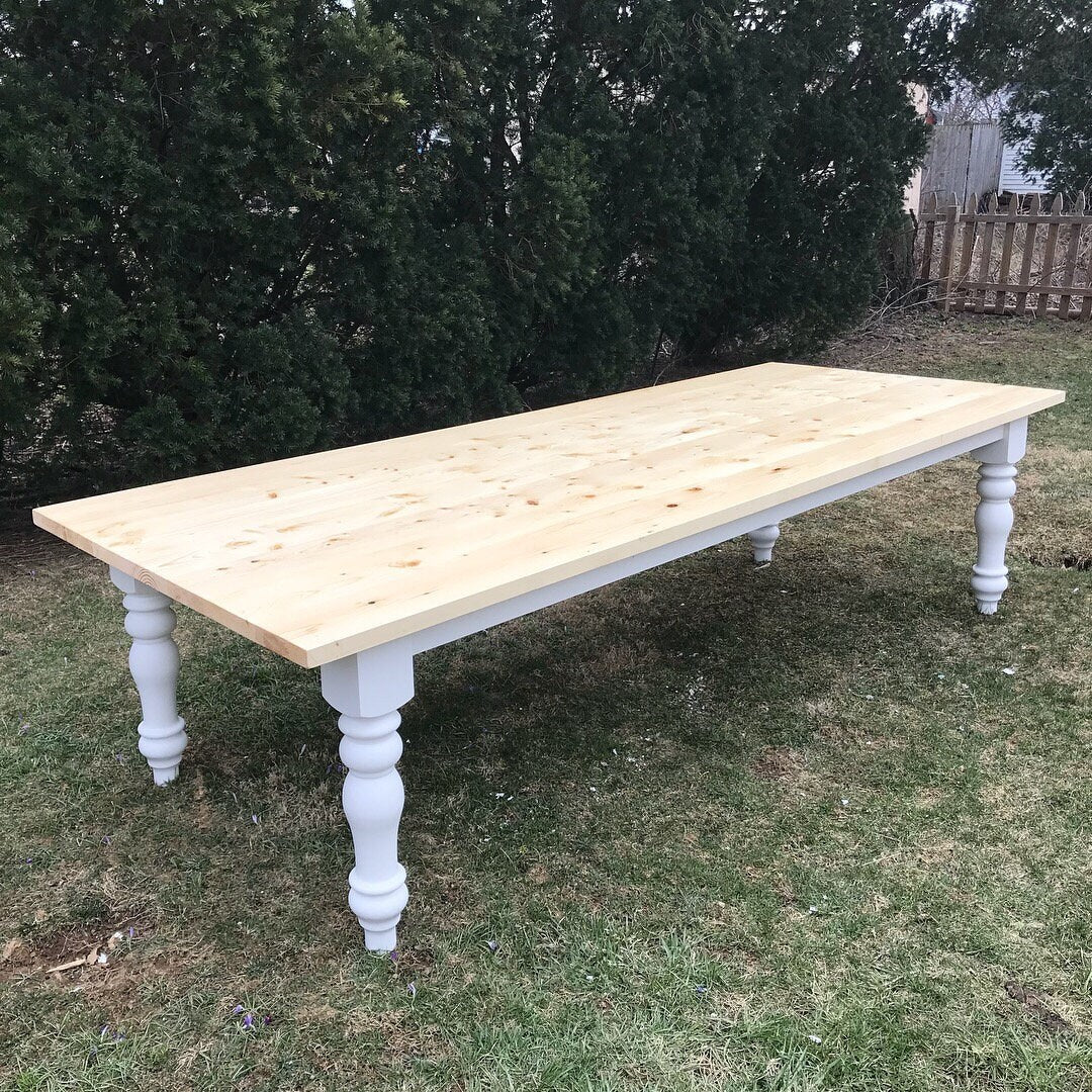 Large Farmhouse Table, Chunky Farm Table, Rustic Farm Table with Turned Leg, Rustic Wood Table, Farmhouse Dining Table, Rustic Barn Table