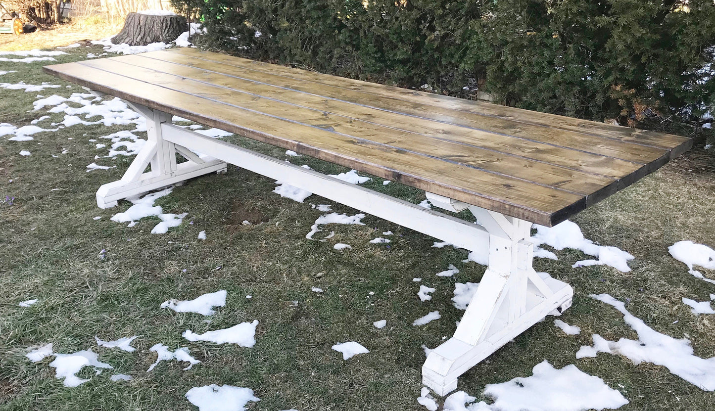 Distressed Farmhouse Table, Antique White Farm Table, Rustic Farm Table, Custom Farm Table, Wooden Kitchen Table - All Sizes and Stains