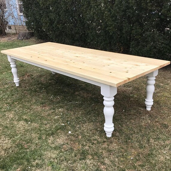 Large Farmhouse Table, Custom Farm Table with Turned Legs, Wooden Farm Table, Long Kitchen Table, Rustic Dining Table - All Sizes and Stains