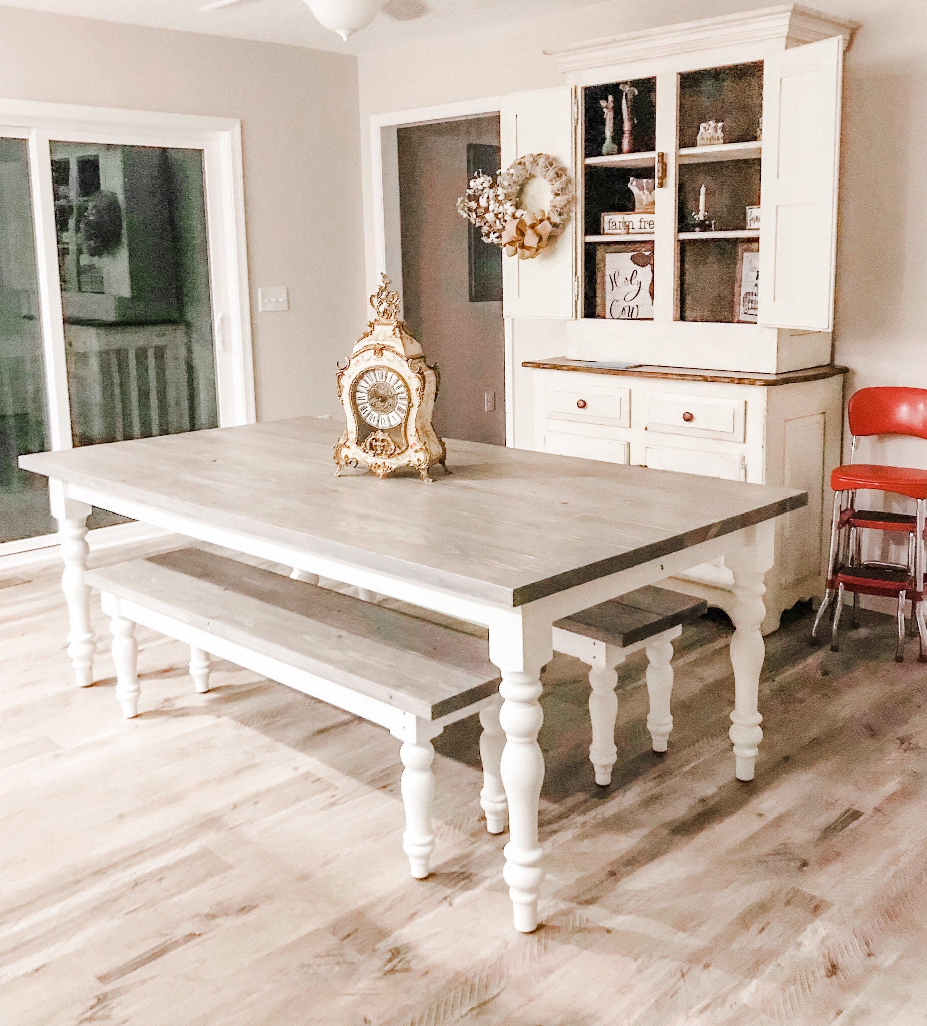 Large Farmhouse Table, Gray Farmhouse Table, Turned Leg Farm Table, Long Farmhouse Table, Kitchen Table, Rustic Dining Table - All Sizes!