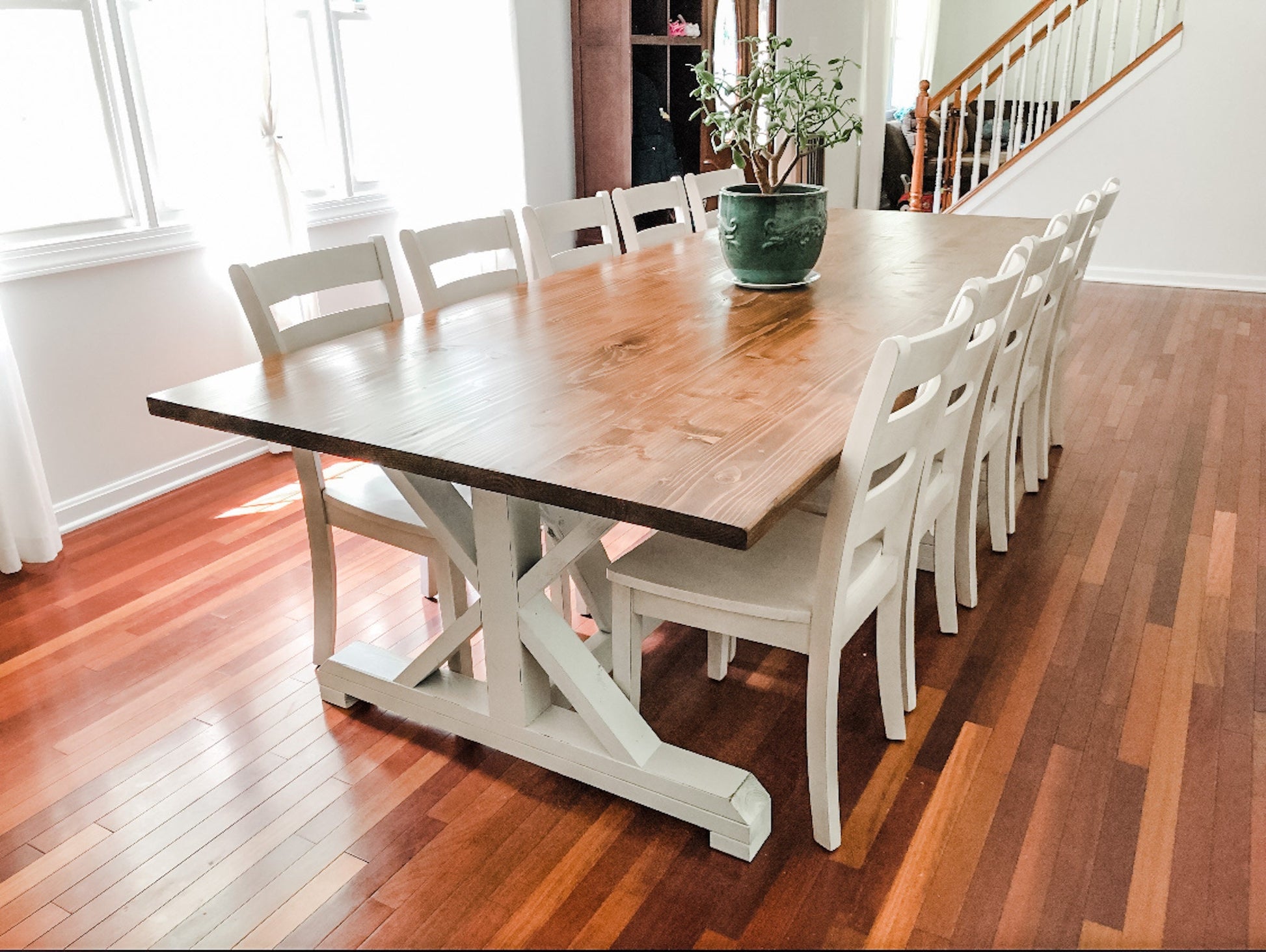 Large Farmhouse Table, Rustic Farm Table, Farmhouse Dining Table, Pedestal Trestle Table, Natural Wood Table, Rustic Table, Kitchen Table