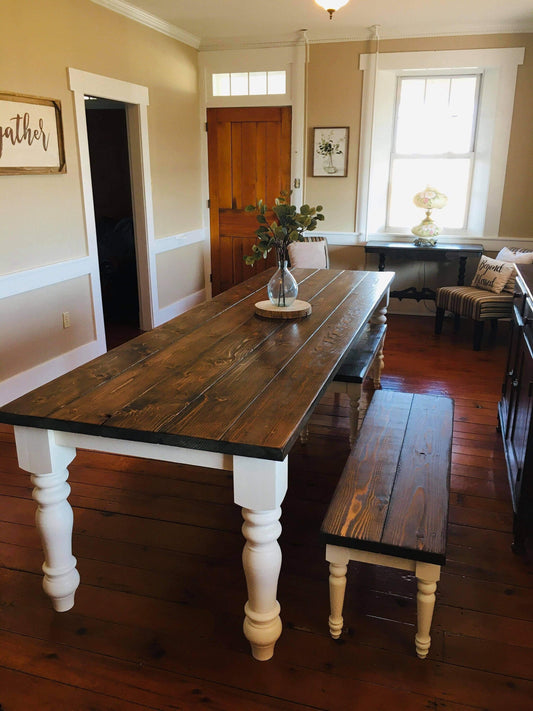 Large Farmhouse Table, Rustic Farm Table, Farmhouse Dining Table, Farm Kitchen Table, Custom Farmhouse Table, Spindle Leg Table - All Sizes!