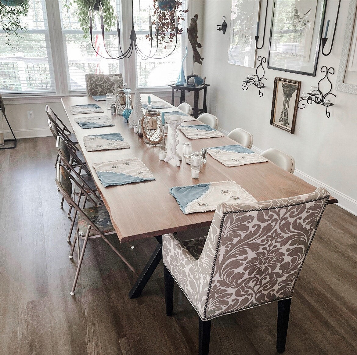 Extra Large Black Walnut Dining Table, Custom Walnut Farmhouse Table, Solid Walnut Table, Black Walnut Live Edge Table with Metal Legs